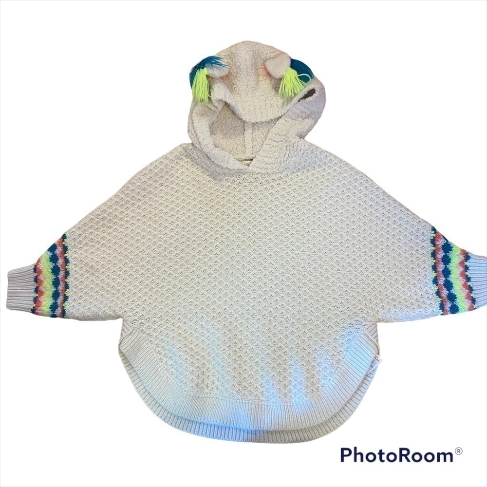 Cat & Jack Knit Poncho Sweater 2T 3T Ears Cream Blue Orange Girls Kids Toddler